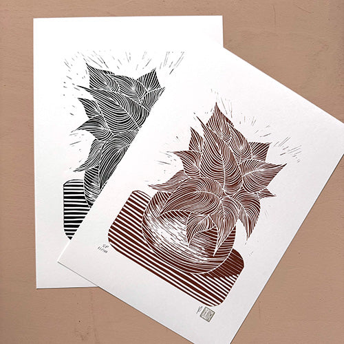 Hosta Plant Original Lino Print