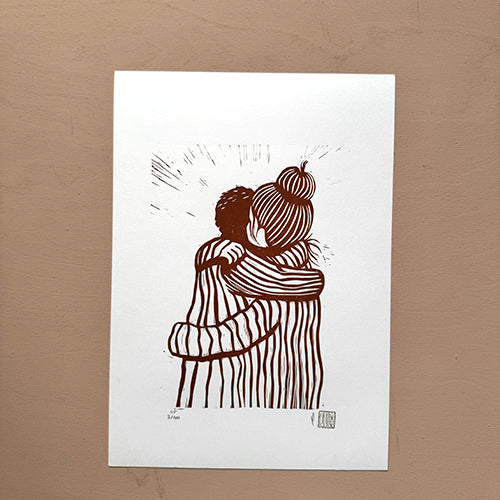 Hug Original Linocut Print