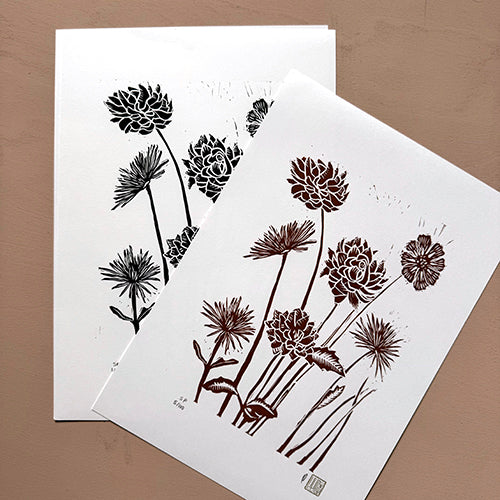 Wild flowers Original Linocut Print