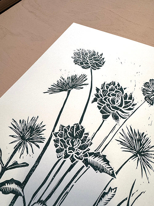 Wild flowers Original Linocut Print