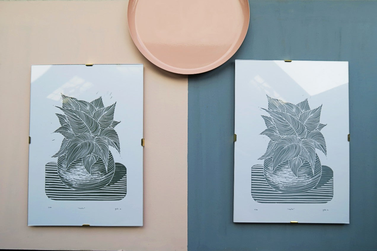 Hosta Plant Original Lino Print