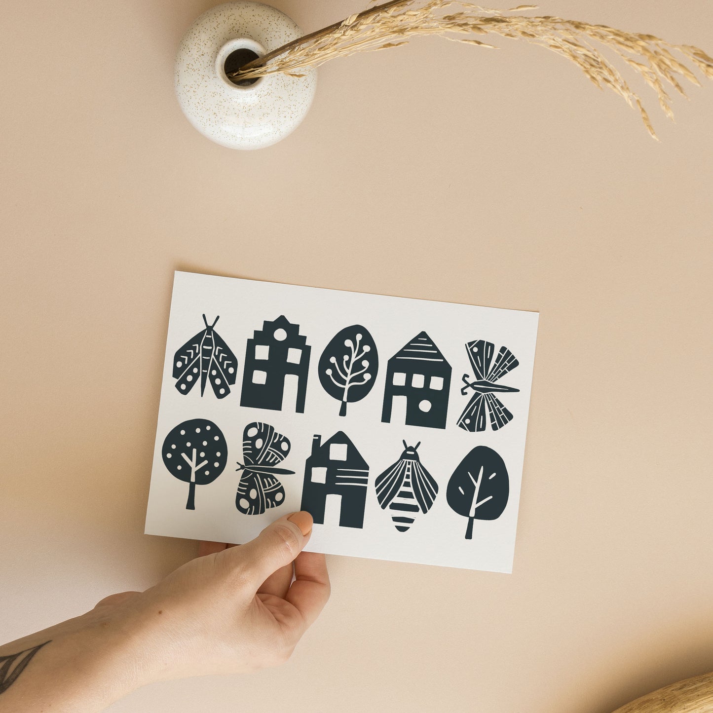 Linocut Stamps: Huisje, Boompje, Beestje