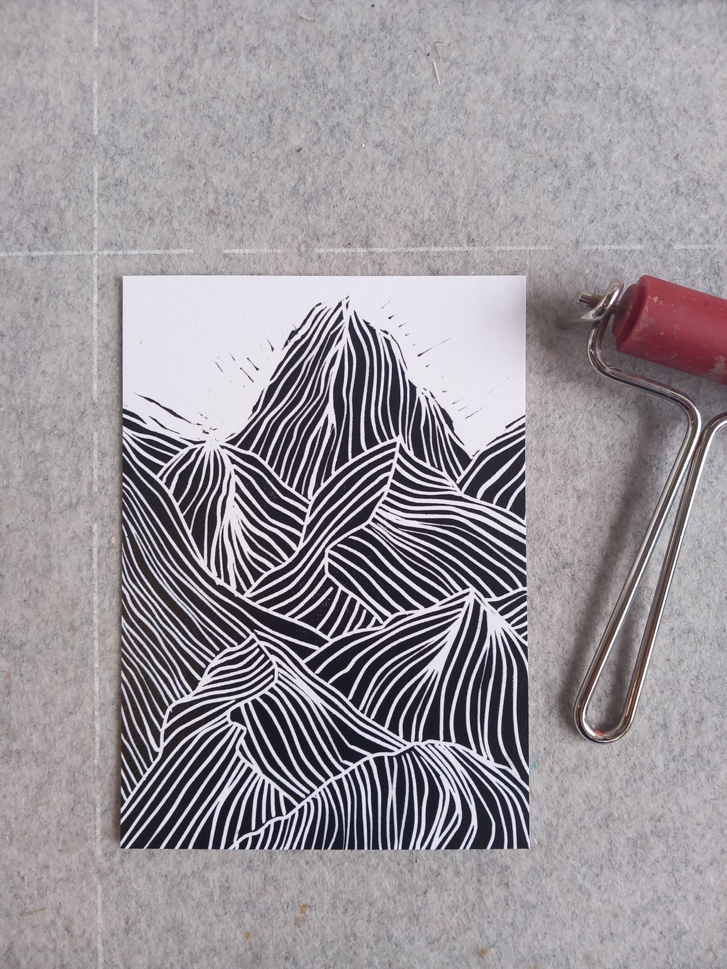 Mountain Linocut Art Card