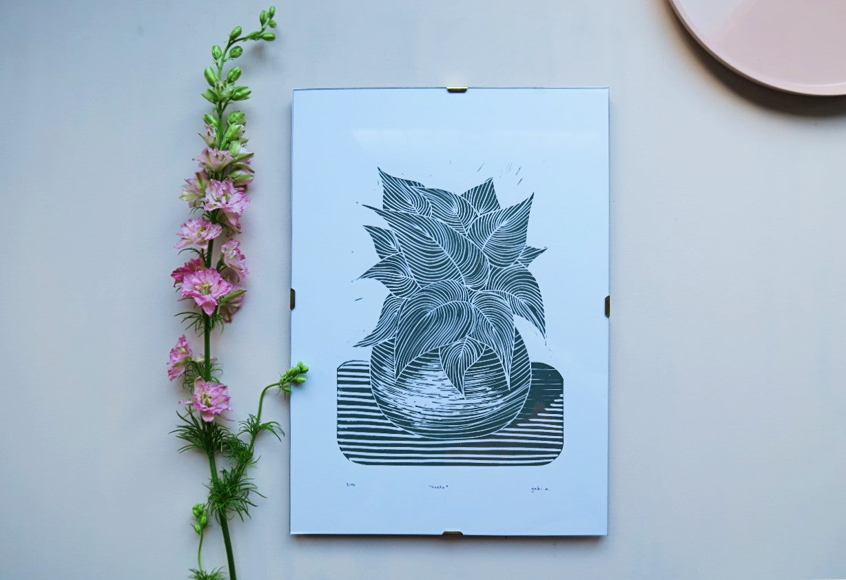 Hosta Plant Original Lino Print
