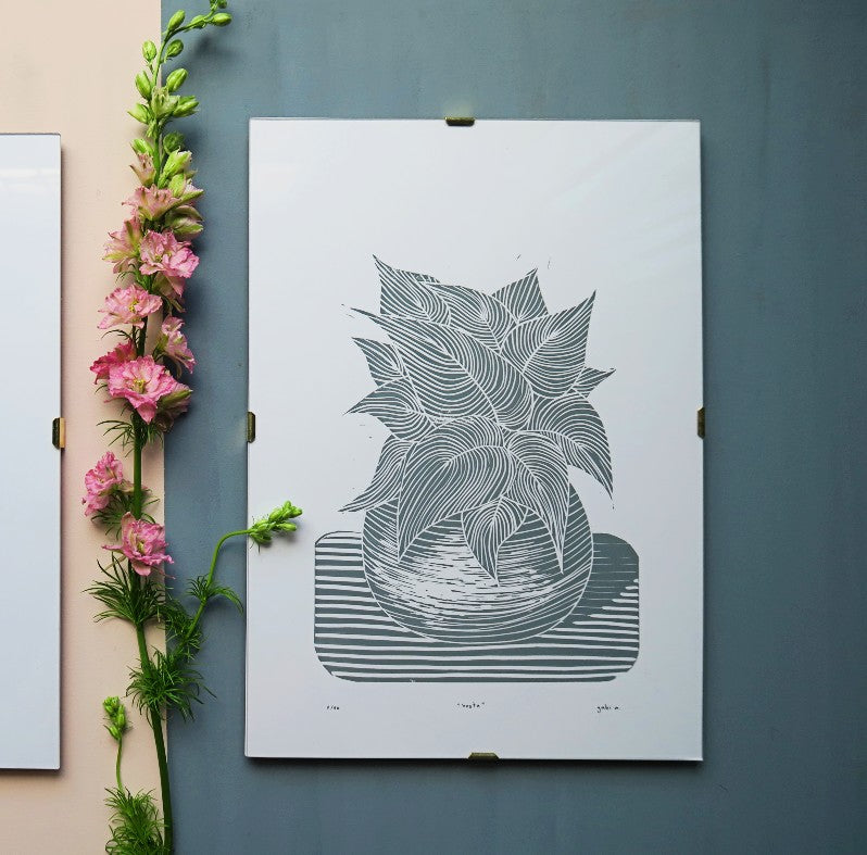 Hosta Plant Original Lino Print