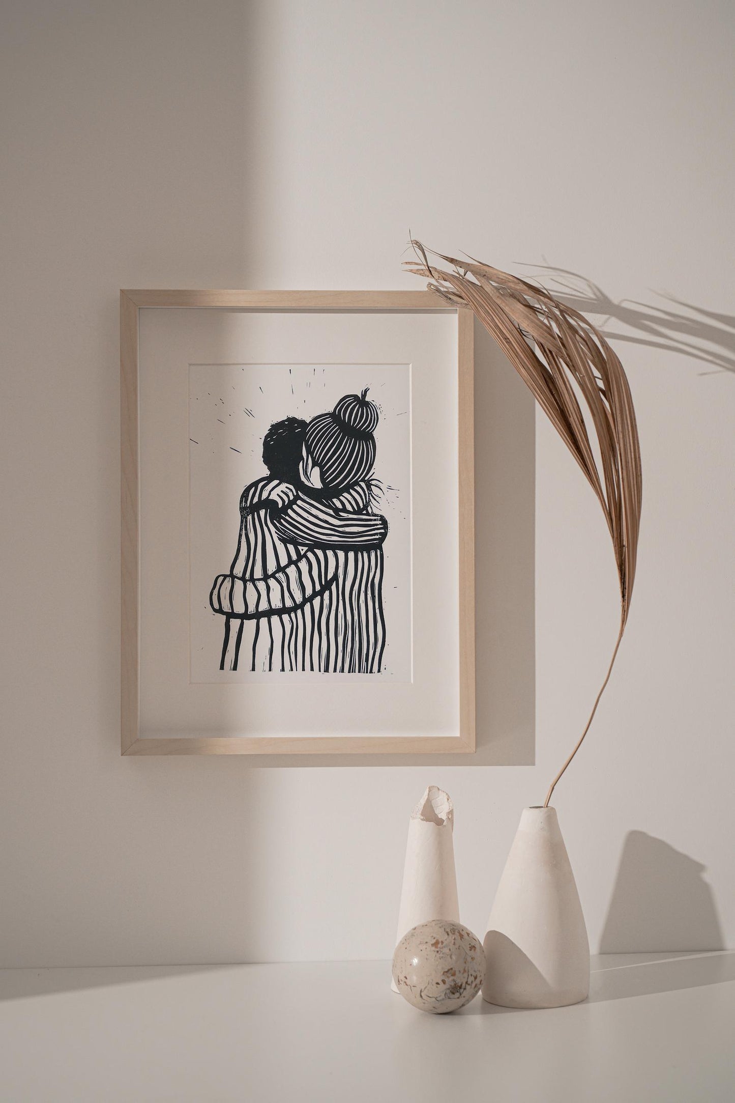 Hug Original Linocut Print