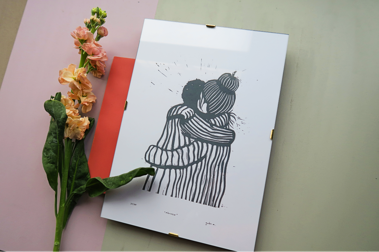 Hug Original Linocut Print