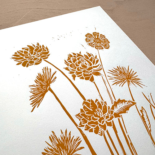 Wild flowers Original Linocut Print