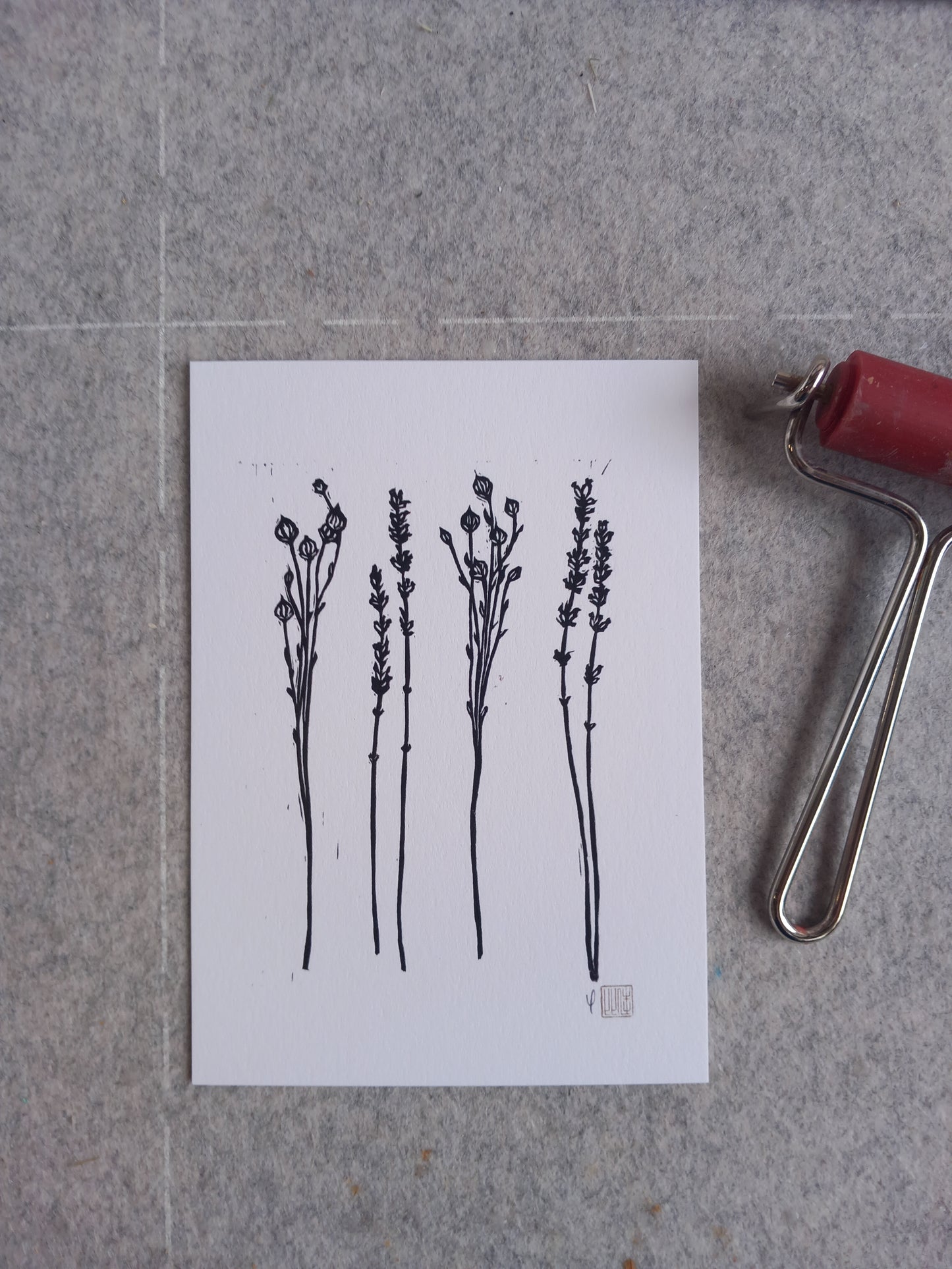 Dried Flowers Linocut Art Card
