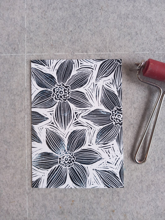 Flower Pattern Linocut Art Card