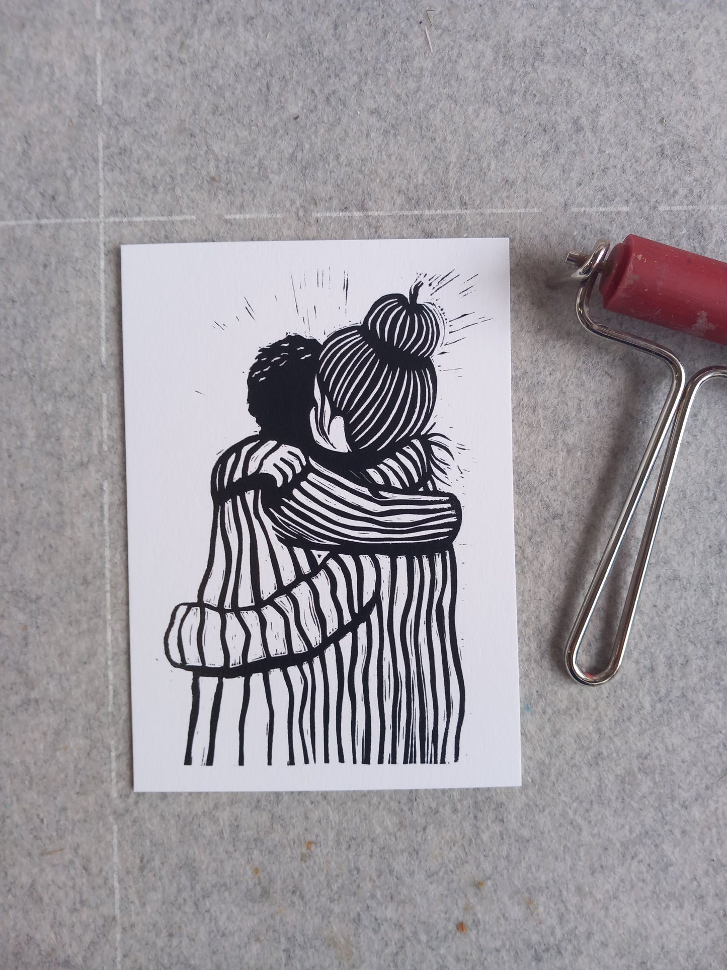 Hug Linocut Art Card