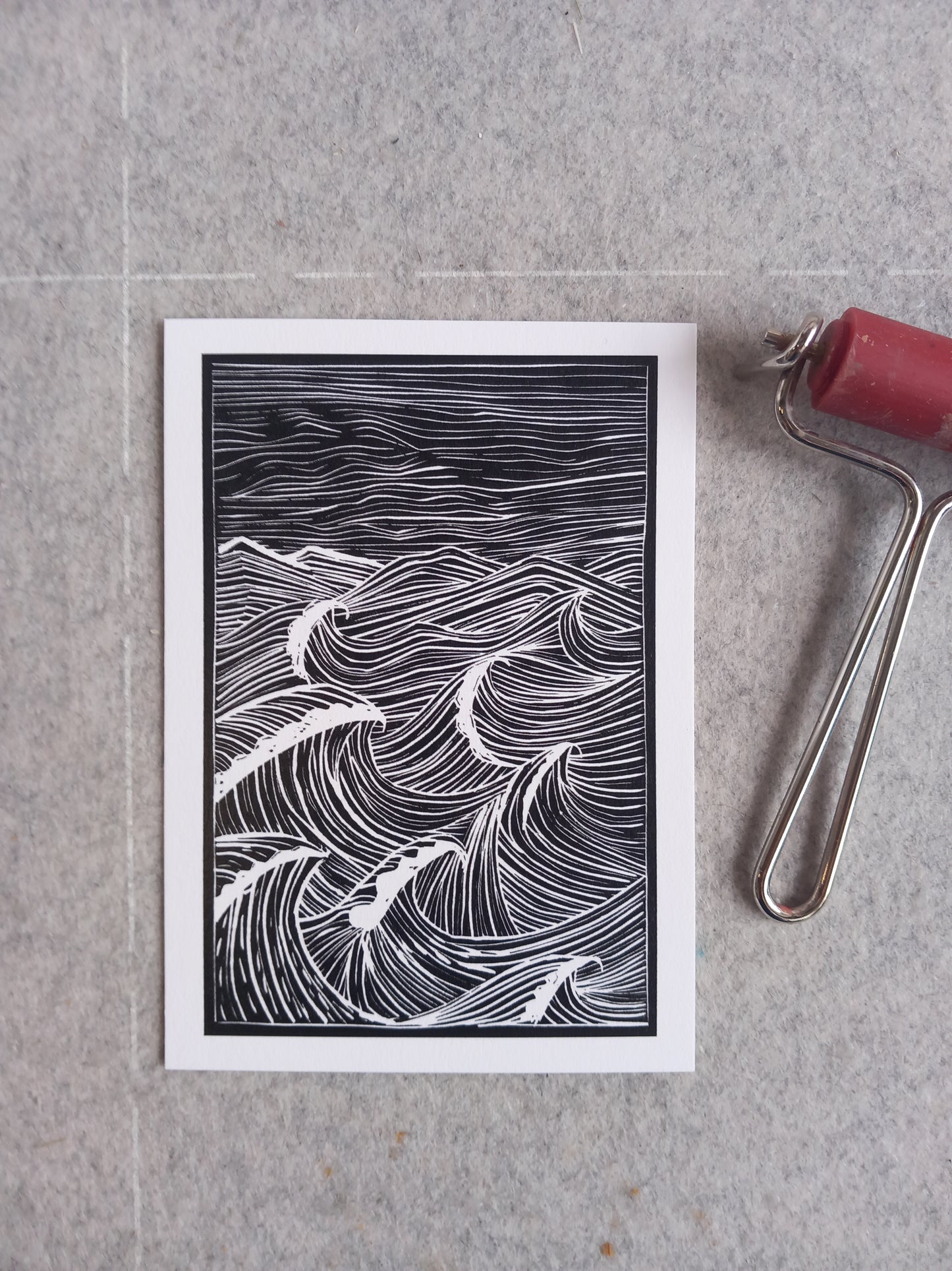 Waves Linocut Art Card