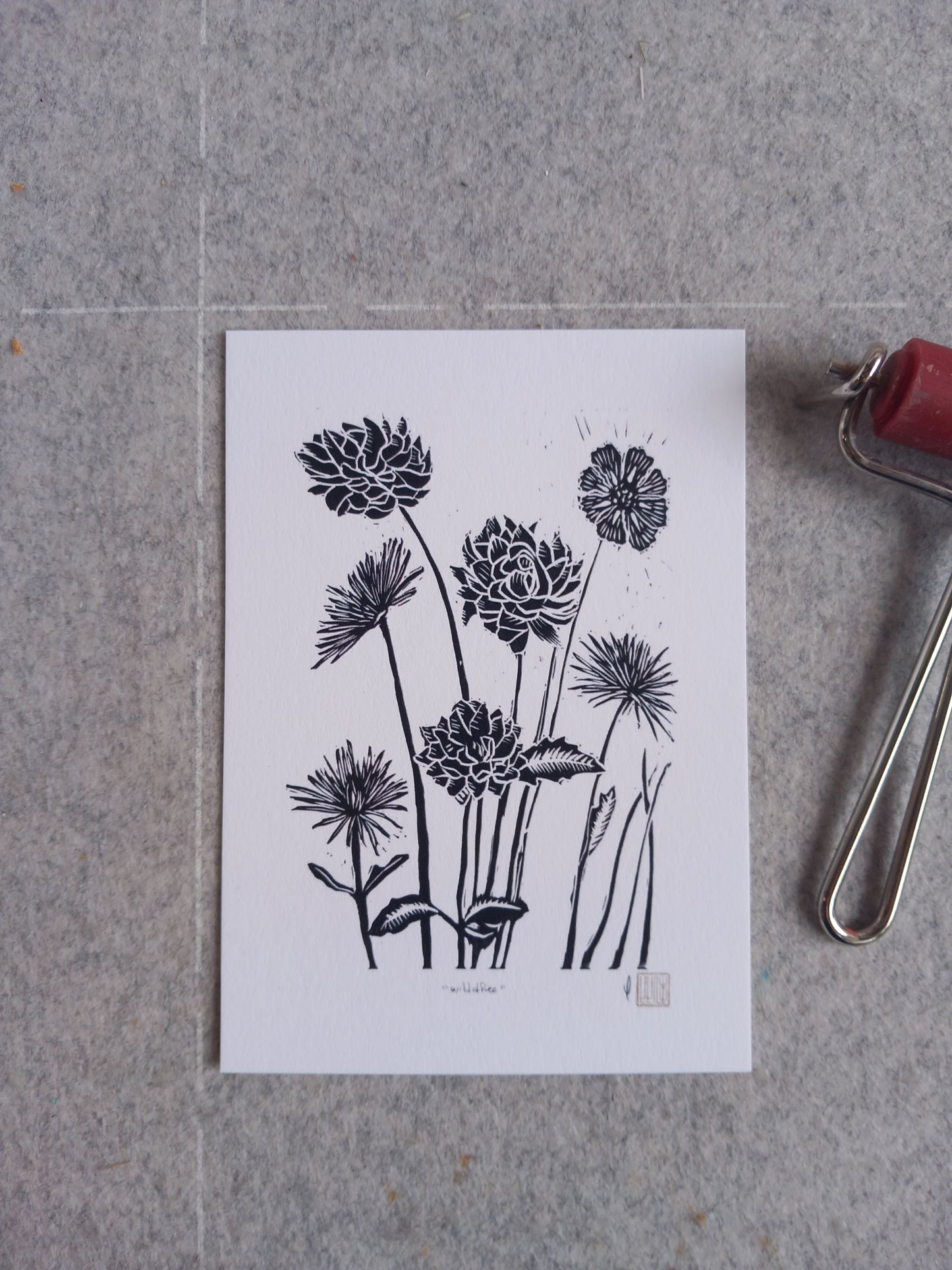 Wild Flowers Linocut Art Card